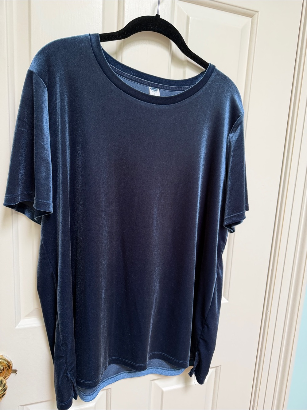Old Navy sz L Blue velour velvet short sleeve top